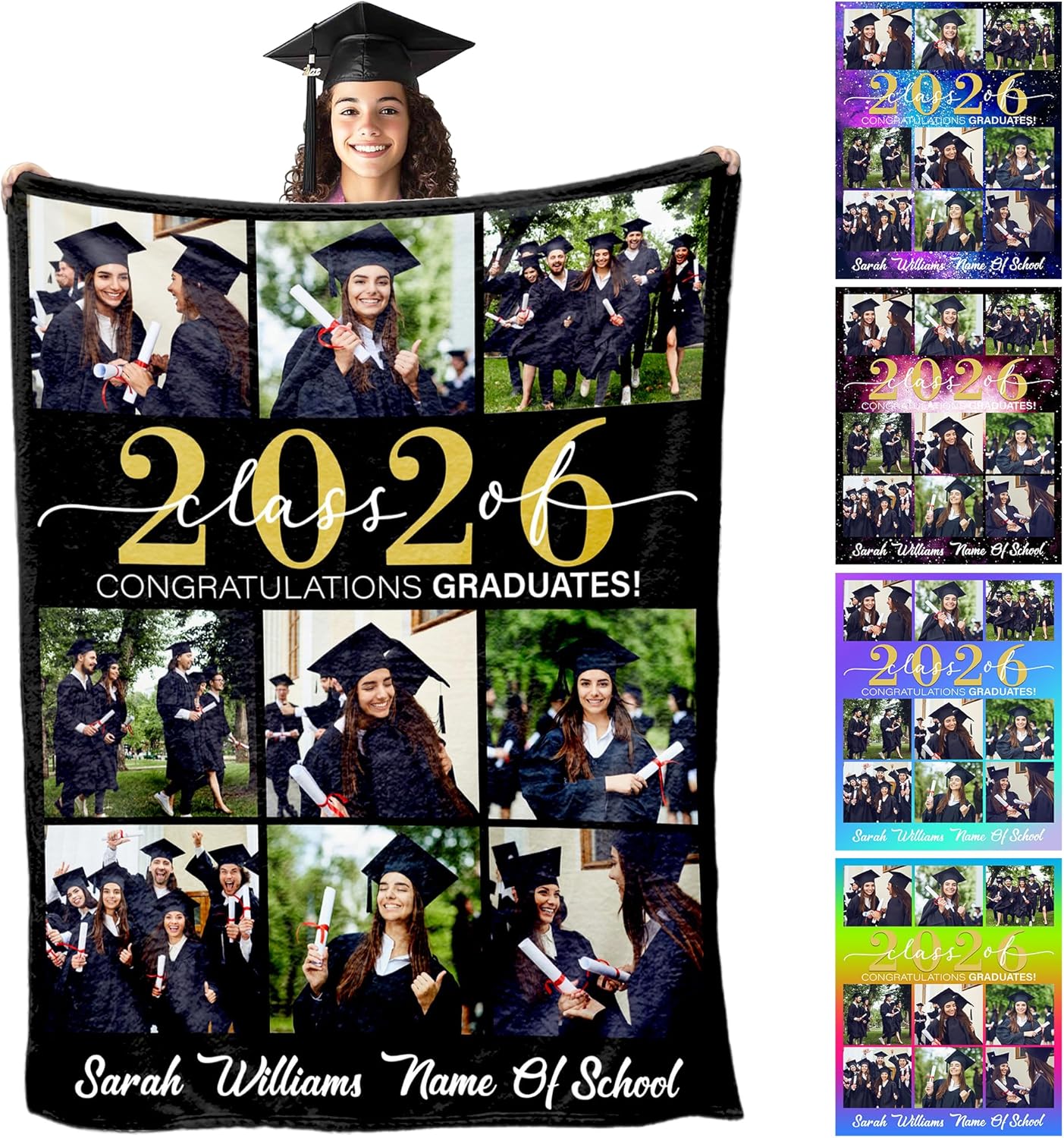 Custom Graduation Blanket 2026 Customized Blankets Custom Blanket Memorial Gift with Photo Text Graduation Gifts for Best Friends, 8 Sizes