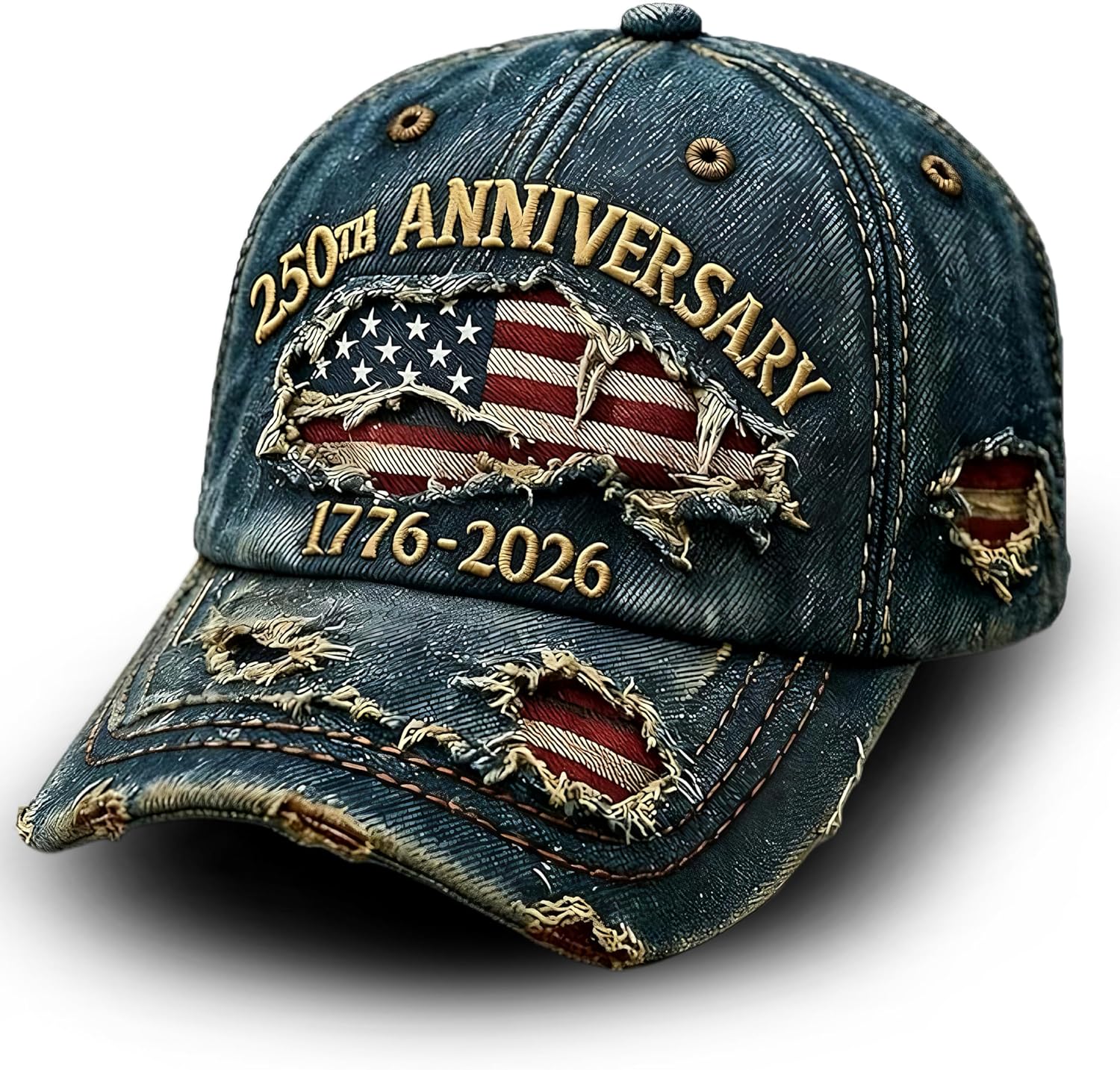 USA 250th Anniversary Baseball Cap,1776-2026 American Flag Vintage Washed Distressed Embroidered Adjustable Baseball Caps for Men Women Blue