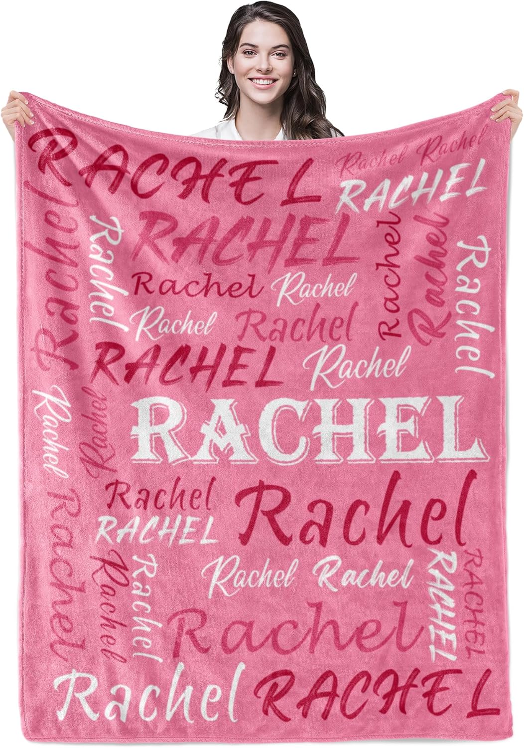 Personalized Pink Theme Fleece Throw Blanket, Soft Flannel, Custom Name for Men, Women, Kids - Perfect for Birthday, Christmas, Valentine's Day