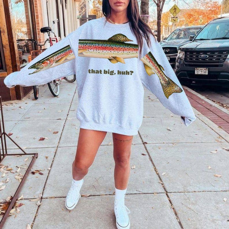 That Big, Huh? Fishing Graphic Sweatshirt - Ash Gray