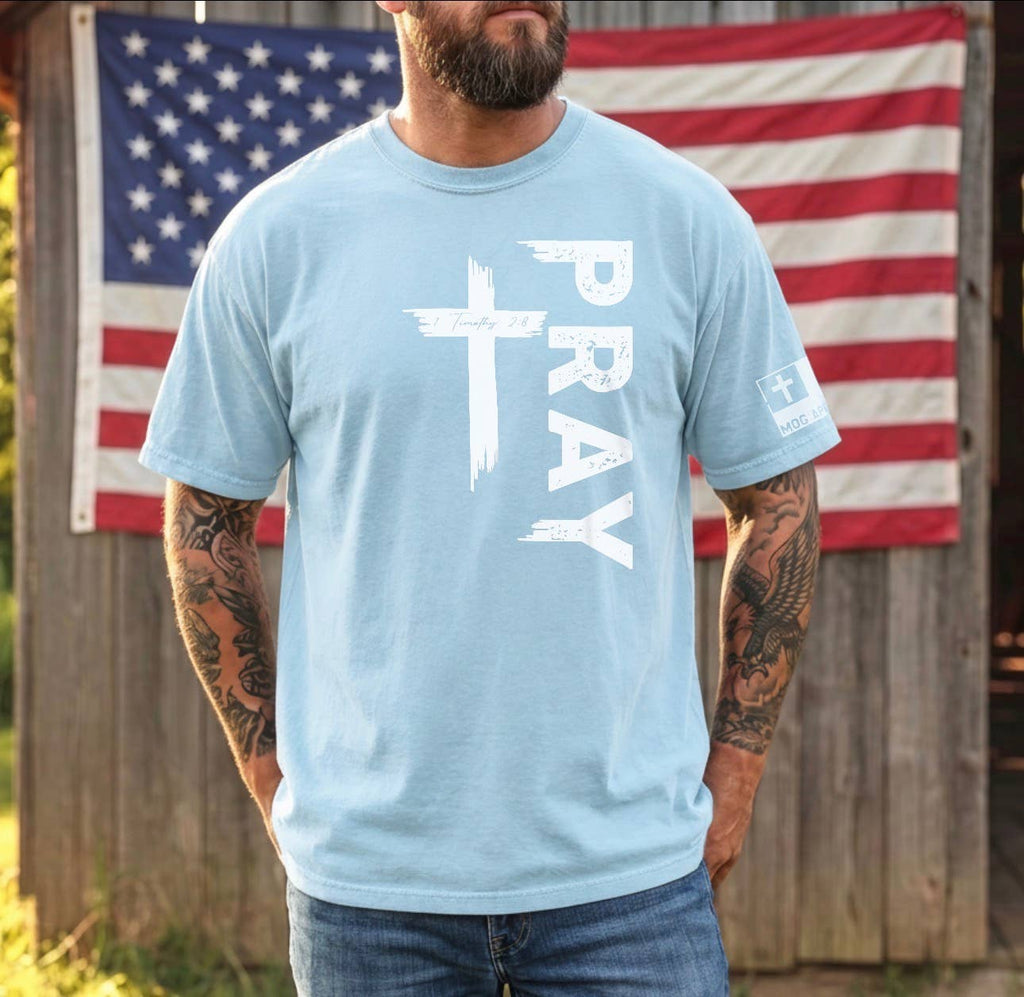 Pray Cross Christian Graphic Tee Mog