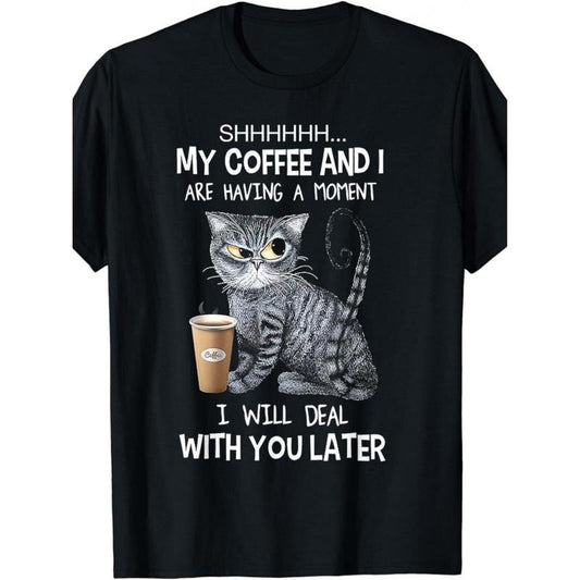 A Boo, My Coffee and the Cat I Am Having One Interesting Moments Are Not Men's and Women's T-shirts.  made in usa