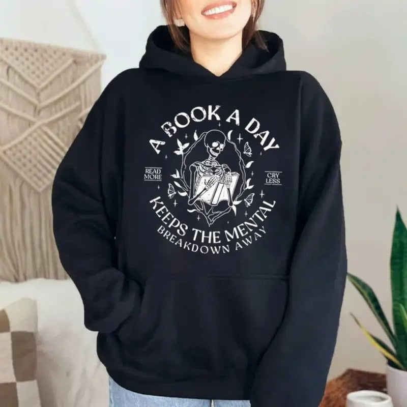 A Book A Day Keep The Mental Breakdown Away Shirt, Bookish Graphic Tee Women, Book Gift, Book Lover Gift Hoodie, Reading Book Sweatshirt, Bookworm Gift, Book Club, Unisex Sweater Pullover Tee