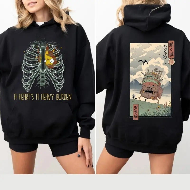 A Heart's A Heavy Burden 2 Sided Hoodie, Sweatshirt, Tshirt, Howls Moving Castle Shirt, Studio Ghibli, Anime Embroidered...
