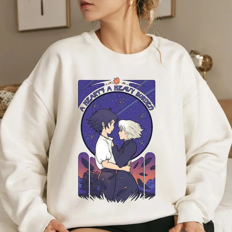 A Heart's A Heavy Burden Ghibli Shirt Crewneck Hoodie, Anime Otaku Shirt Comfort Cotton Sweatshirt | DripVista.com
