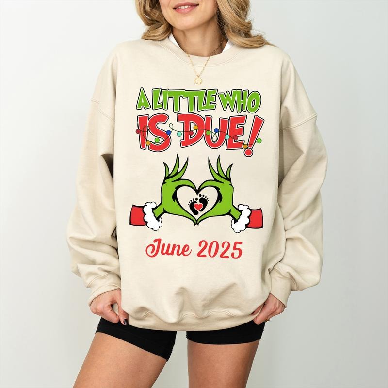 A Little Who Is Due Sweatshirt, Grichmas Pregnancy Announcement Sweatshirt, Baby Reveal Christmas Shirt, Christmas Expecting Tee