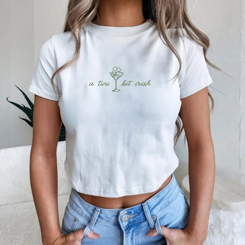 A Tini Bit Irish, St. Patrick's Day , Cute St. Patricks Day, Baby Tee Cute 90s St Paddy Outfit, Shamrock Shirt Baby Tee