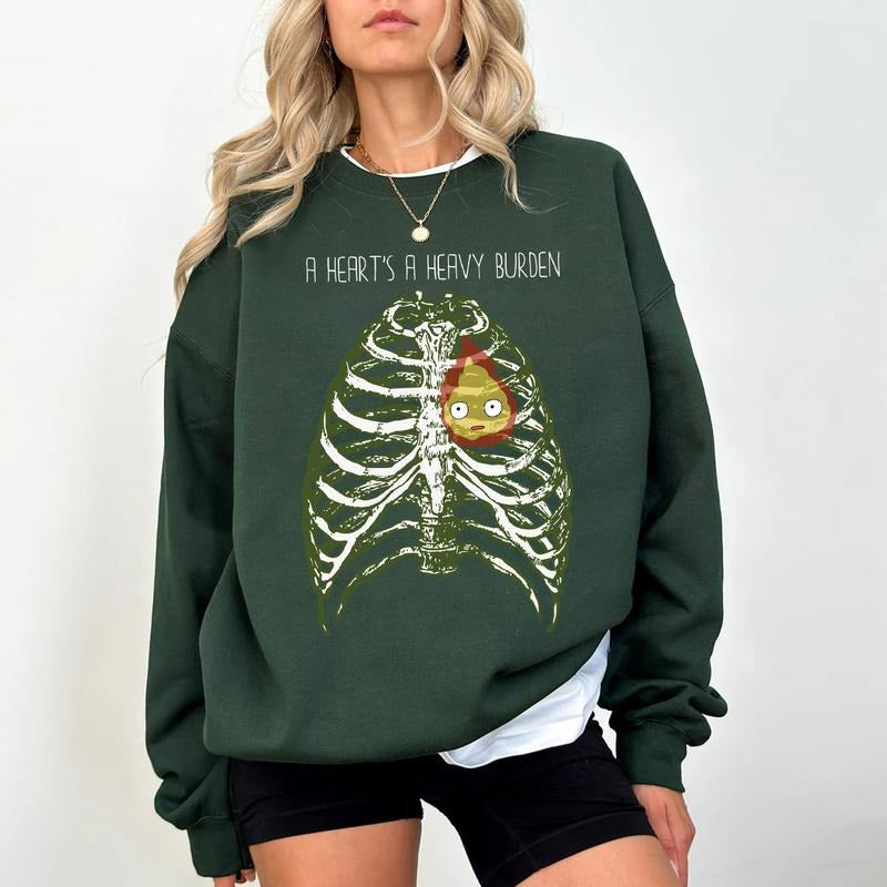 A heart's A Heavy Burden Sweatshirt, Ghibli Sophie Shirt, Howl and Sophie Shirt, Calcifer Fire Shirt, Howls Moving Castle...