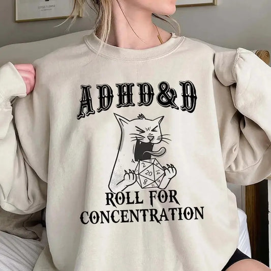ADHD DnD Cat Shirt,Cat DnD Shirt, Mental Health DM Gift,Dungeons and Dragons Sweatshirt,TTRPG Hoodie,Role Play Tee,Funny Dragon Unisex Tee,Game Masters,Gamer D&D Sweatshirt