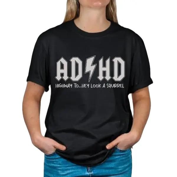 ADHD T-shirt Women'WB shield Casual Tee with Graphic Text Solid Color Short Sleeve Ideal for Summer Wear Grey Tops...