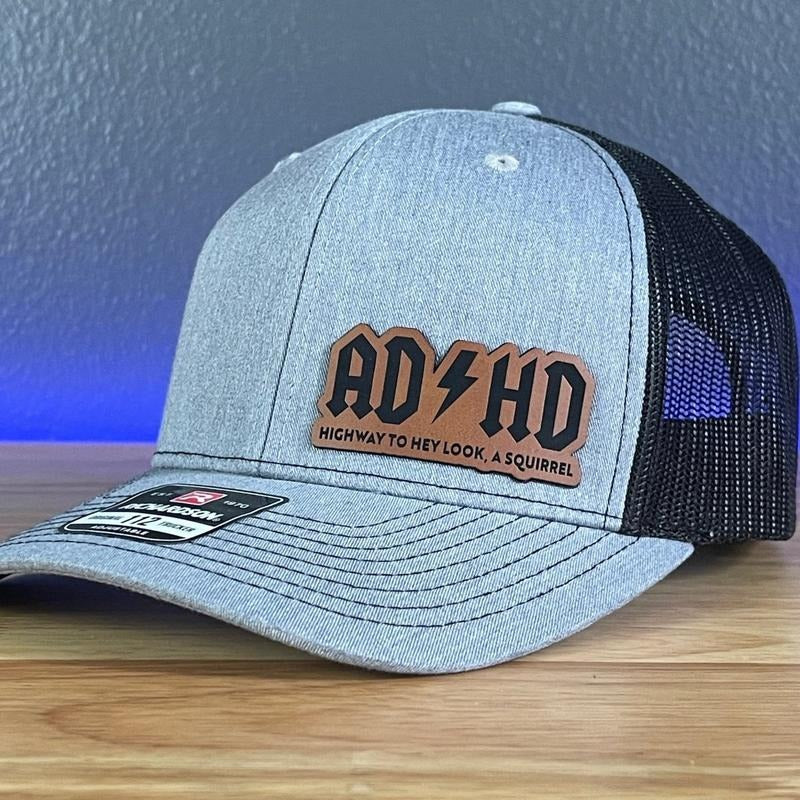 ADHD, Hey Look A Squirrel Side Leather Patch Hat T-Shirts, Hoodie, Sweatshirt | DripVista.com