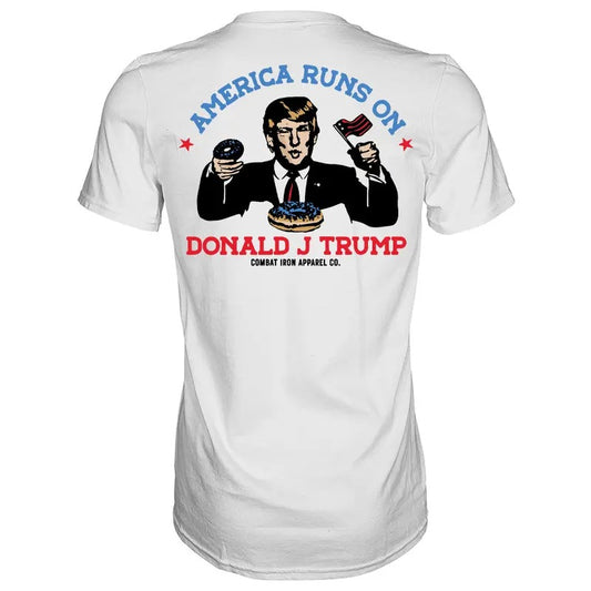 AMERICA RUN'S ON DONALD J. TRUMP MEN'S T-SHIRT, HUMOR SHIRTS, FUNNY TEE SHIRT
