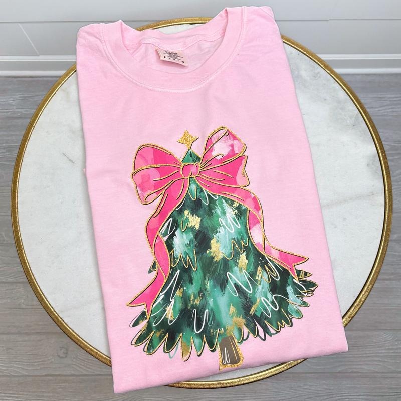 Abstract Pink Bow Christmas Tree Comfort Colors T-Shirt 'NLB'