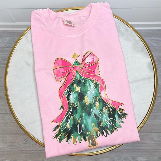 Abstract Pink Bow Christmas Tree Comfort Colors T-Shirt 'NLB'