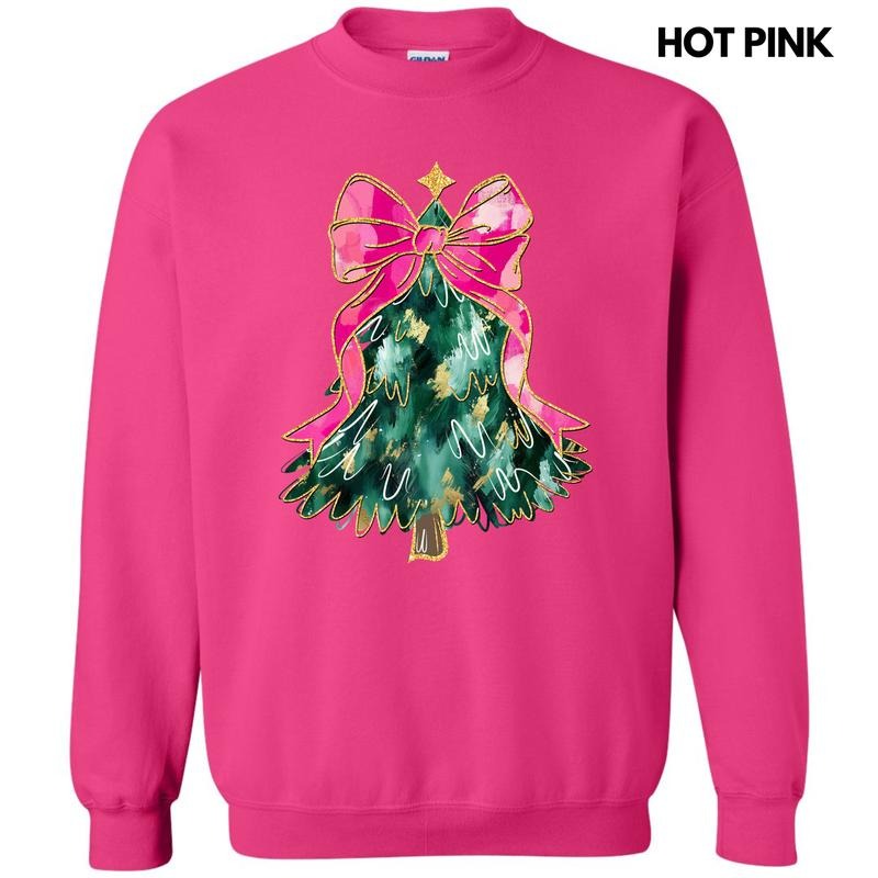 Abstract Pink Bow Christmas Tree Sweatshirt 'NLB'