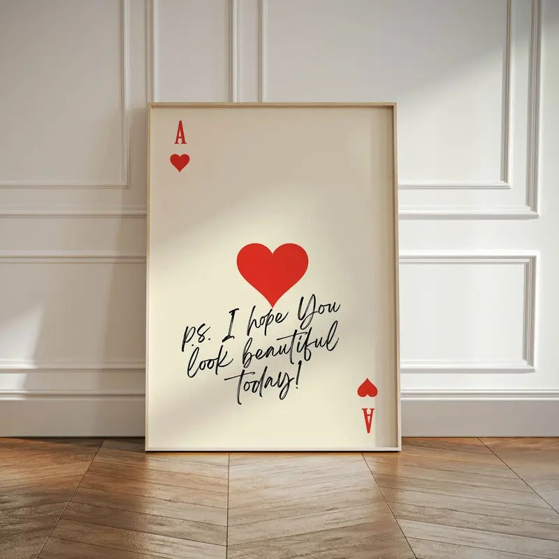 Ace Of Hearts Print, Playing Card Poster, Kitchen Aesthetic Decor, Modern Home, Gifts For Women Her Wall Decor, Poster...