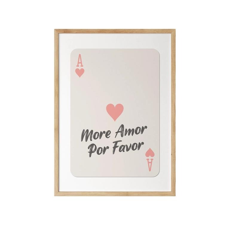 Ace Of Hearts Wall Art, More Amor Por Favor Print, Love Quote Artwork, Retro Ace Card Poster, Gifts For Women Bedroom...