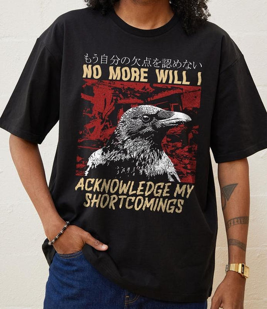 Acknowledge My Shortcomings Crow T Shirt  Vintage Japanese Crow Quote Merch, Animal Outfit, Retro 90s Unisex Gift