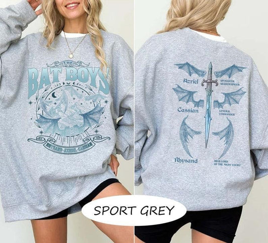 Acotar Double-sided Bat Boys Comfort Colors T-Shirt for Women Top Bat Boys Tee Bat Boy Fan Shirt Night Court Illyrians Rhysand Cassian Azriel Bookish Sweatshirt Hoodie Comfort Colors - Womenswear