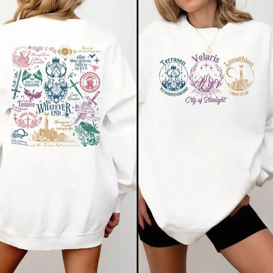 Acotar Sweatshirt. Throne Of Glass Shirt, Fireheart Terrasen, To Whatever End Shirt, Manon Blackbeak Throne Of Glass, Unisex Sweater Pullover Tee