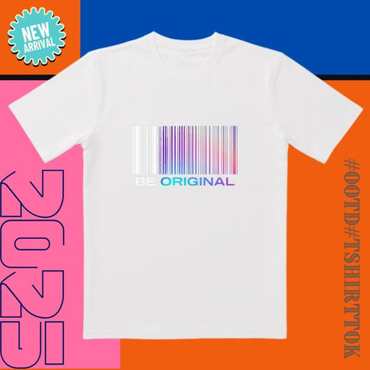 Pre-Order Alert! 'BE ORIGINAL' Barcode Tee |   White Base & Rainbow Noise |   Trendy All-Day Style for Streetwear/Date/Active Life