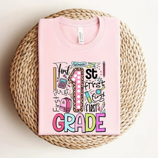 Adorable First Grade Shirt for Girl - Back to School Shirt - Cute 1st Grade Outfit with School Supplies Tee - Perfect Gift for First Graders