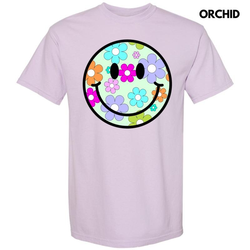 Adorable Floral Happy Face Comfort Colors T-Shirt 'NLB' Hoodie, Sweatshirt | DripVista.com