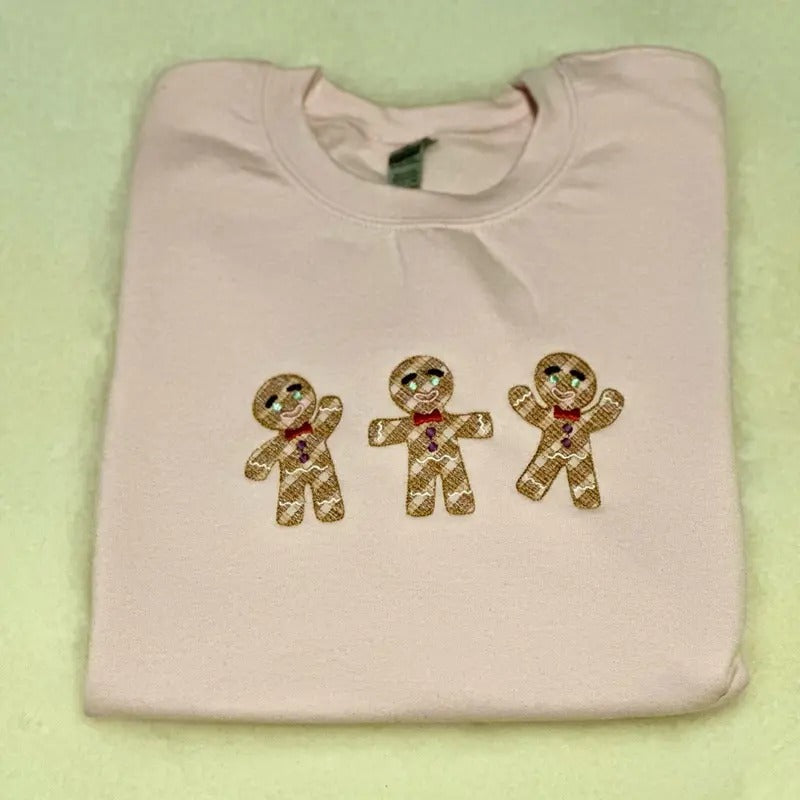 Adorable Gingerbread Embroidered Crewneck Sweatshirt Comfortable Fit Womenswear T-Shirts, Hoodie | DripVista.com