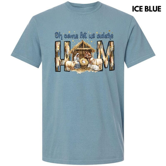 Adore Him Nativity Scene Comfort Colors T-Shirt 'NLB