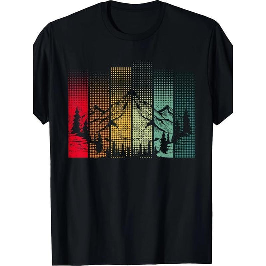 Adult Unisex Regular Fit Short Sleeve Crew Neck T-Shirt with Retro Forest Wildlife Nature Graphic, 100% Cotton Knit Fabric, All-Season Slight Stretch Geometric Pattern, Digital Heat Transfer - Casual Weekend Wear Made in USA