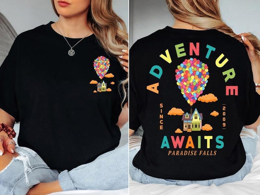Adventure Since 2009 Tee, Adventure Awaits Rainbow Balloons Shirt, Up Movie T-Shirt, Paradise Falls Sweatshirt, Gift for Animated Lover Top Womenswear