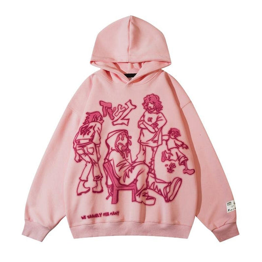 Aelfric Eden Cartoon Line Character Print Pullover Hoodie Menswear Oversized Tops Sweatshirts