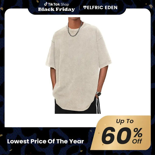 Aelfric Eden Oversized  Acid Wash Cotton Solid T-Shirts Menswear Top