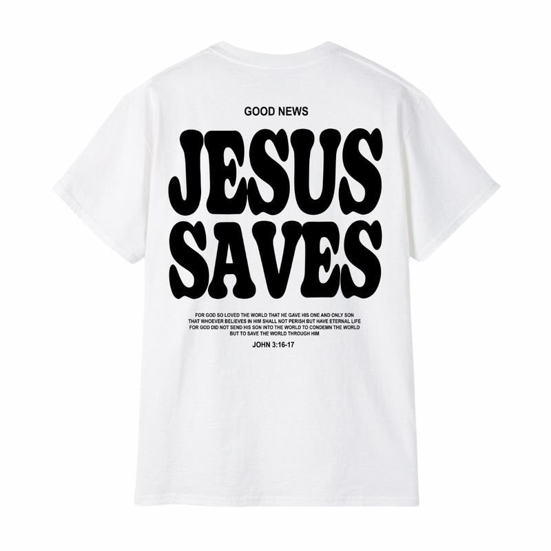 Aesthetic Jesus Saves Shirt, Shirt for Men Jesus Apparel Christian, Summer Outfits 2024, Streetwear Clothing Bible Verse...