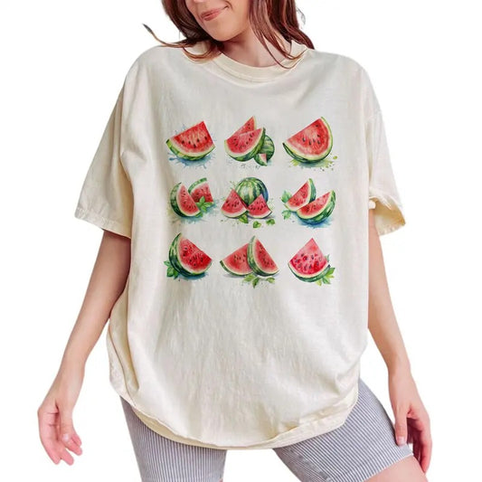Aesthetic Watermelon Shirt, Vintage Watercolor Watermelon Graphic Shirt, Fruit Graphic Tees For Women, Vintage Fruits Tees, Watermelon Tee, Funny Gift For Fruits Lover, Summer Shirt For Girl, Women's Tops, Oversized Womenswear, Cotton Relaxed Chic Style