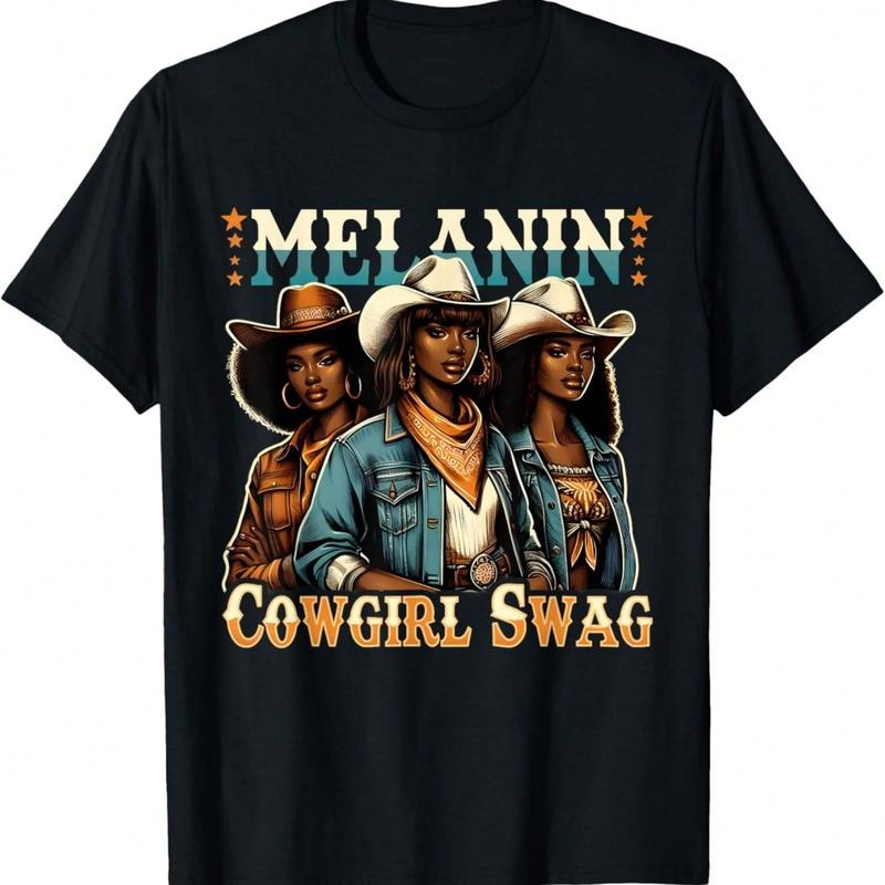 African Cowgirl Swag Cowgirls T-Shirt Cotton Fabric Day Fit Black Short Sleeve Round Neck Tops Women'WB shield Wear Cute...