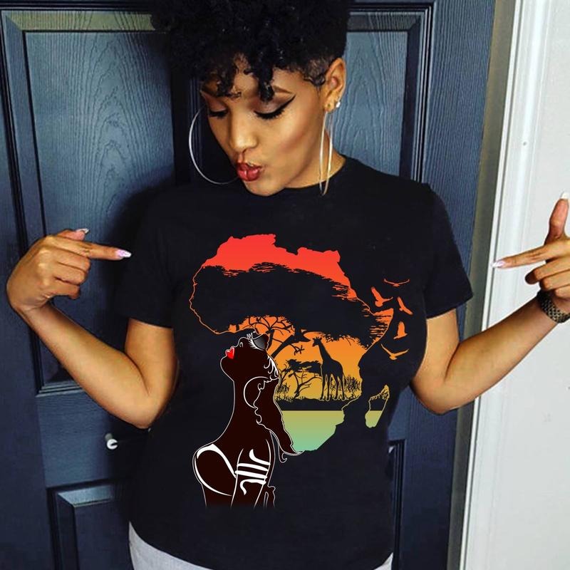 Afro Women Africa Map Landscape Natural Shirt, Black Women Magic Tee, BLM, Black History Shirt, Black Excellence Gift