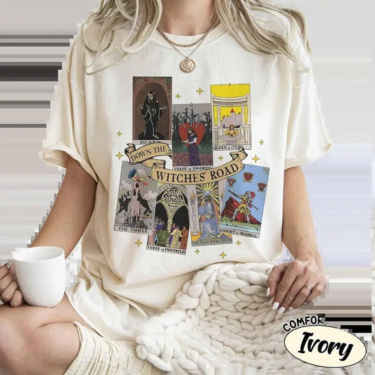 Aga.tha All Along Tarot Cards Shirt, The Witches Road Li.lia Queer Tee, throne of glass book merch