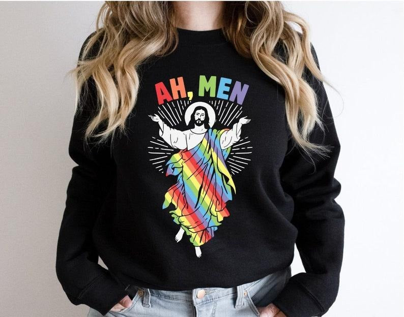Ah Men LGBT Christian T Shirt Hoodie Sweater, LGBT Christian Shirt, Jesus And LGBT , Ah Men Funny Jesus shirt , Gay Gift , Best For Gay, Love Jesus shirt