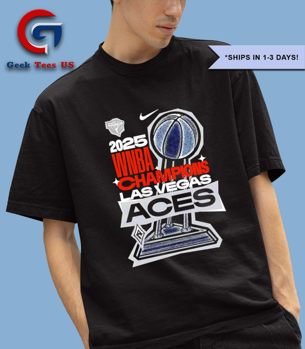 A’ja Wilson wearing Las Vegas Aces basketball 2025 WNBA Champions three of a kind trophy shirt