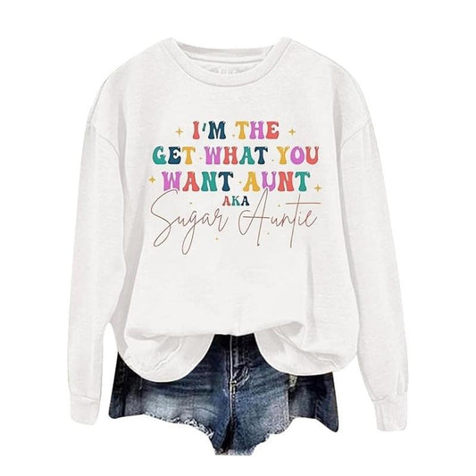 Aka Sugar Auntie, Funny Sweater Casual Street Style Fleece Fabric Crewneck Pullover Sweatshirt Tops Trendy for Women for Men, Perfect Gifts