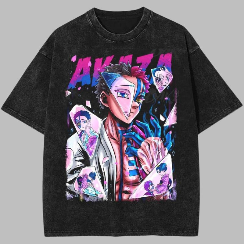 Akaza Upper Rank Graphic T-Shirt - Vintage Demon Slayer Akaza For Menswear Womenswear Streetwear, Demon Slayer Shirt, Anime Shirt, Graphic Tee, Funny Shirt