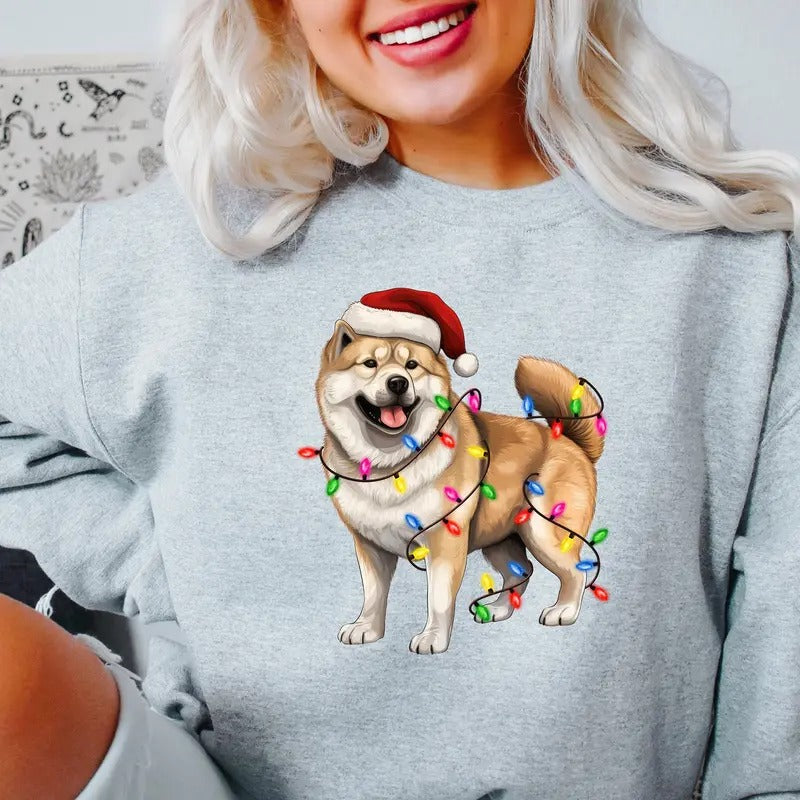 Akita Crewneck | Christmas Sweater | Akita Dog Mom | Fall Holiday Shirt | Christmas Lights Crewneck | New Puppy Gift | Dog Mom Dog Mama