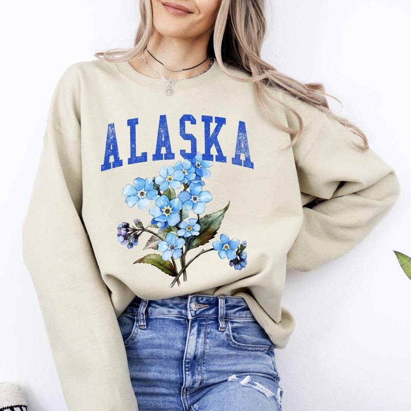 Alaska State Flower Sweatshirt, Crew Neck, Women's, Crewneck T-Shirts, Hoodie | DripVista.com