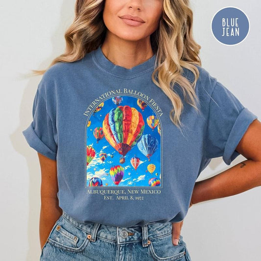 Albuquerque New Mexico Hot Air Ballon Fiesta Comfort Colors Tee Shirt, Albuquerque Vacation Gift Tee, New Mexico Top Womenswear Collar Garment Soft Cotton Fabric