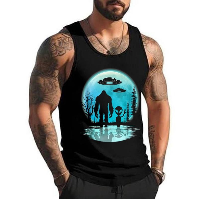 Alien And Bigfoot Moon Unisex Tank Top, Cotton, Size S-3XL T-Shirts, Hoodie, Sweatshirt | DripVista.com