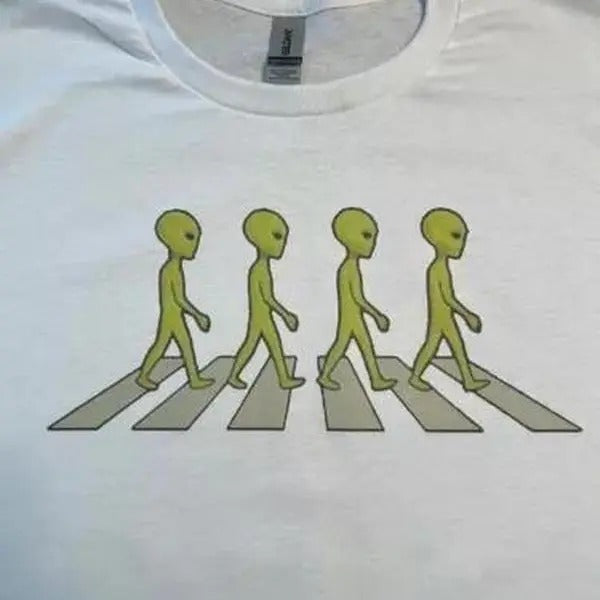 Alien Beatles Abbey Rd Tee Green Aliens Cotton Menswear T-Shirt Top
