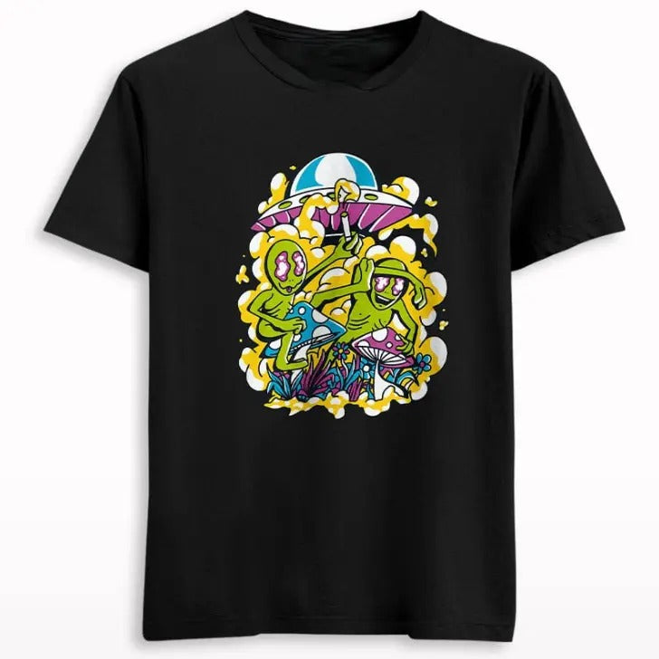 Alien on psychedelic mushroom T-shirt Gift For Her,Him- graphic tee Menswear Top Tshirt Hoodie, Sweatshirt | DripVista.com