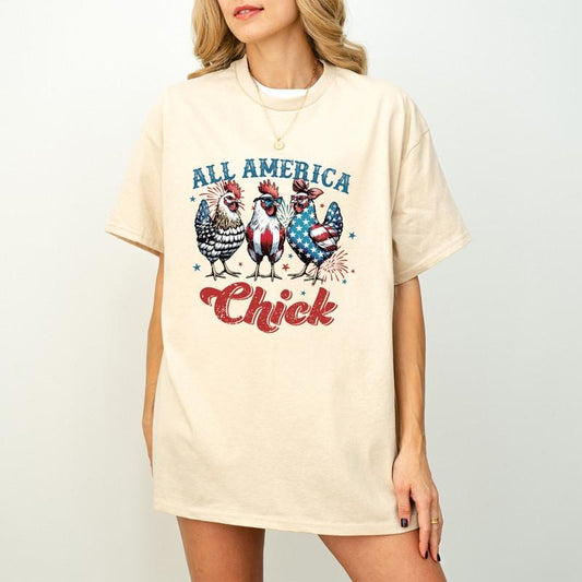All America Chick T-Shirt, American 4th Of July T-Shirt, Patriotic America Chicken T-Shirt, USA Chick T-Shirt, Retro American Funny T-Shirt