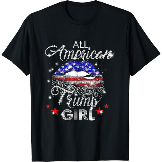 All American Trump Girl Mouth Diamond T-Shirt made in usa
